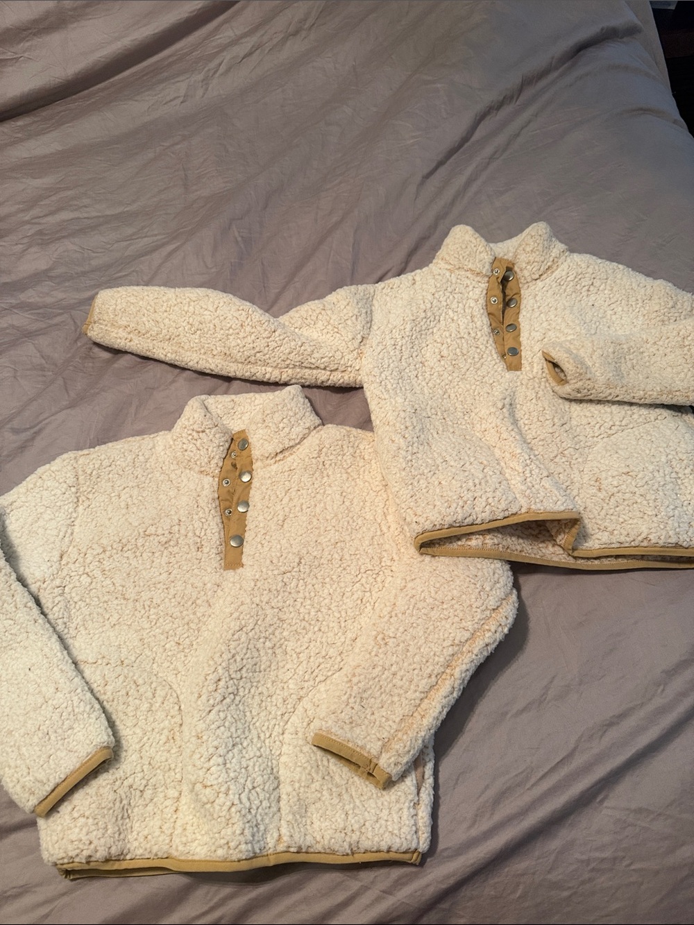 C&C California Cream Sherpa Snap Pullover with Tan Trim